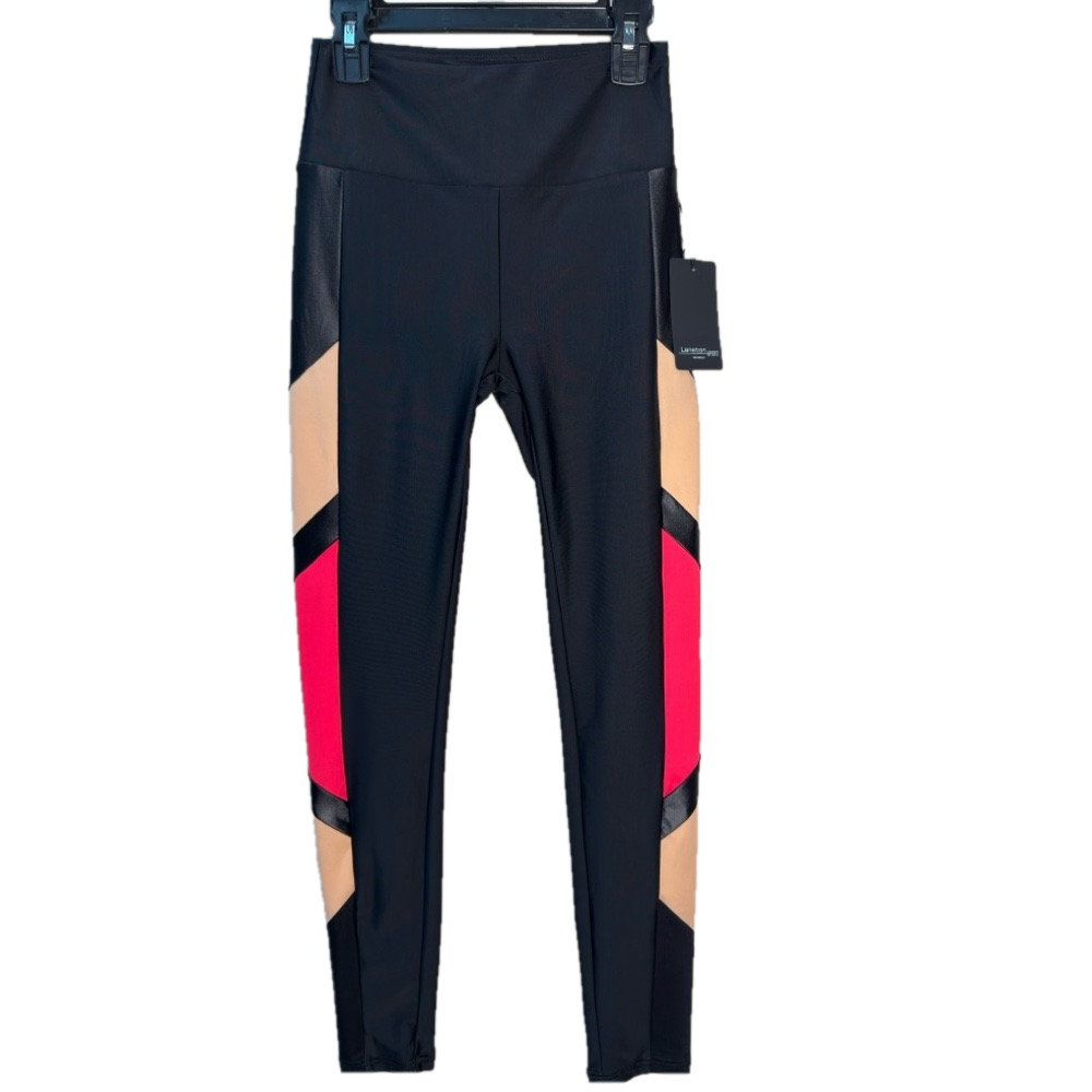 LANSTON SPORT Women’s Extra Small black peach coral Workout sport leggings NWT